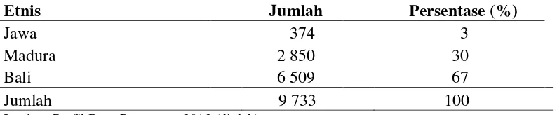 Tabel 5  Jumlah dan persentase penduduk Desa Pemuteran, Kecamatan Gerokgak berdasarkan etnis  