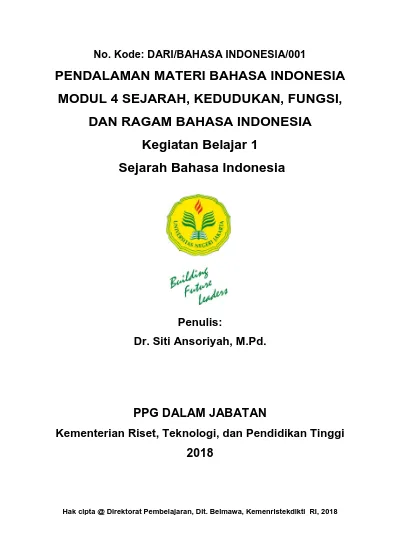 PENDALAMAN MATERI BAHASA INDONESIA MODUL 4 SEJARAH, KEDUDUKAN, FUNGSI ...