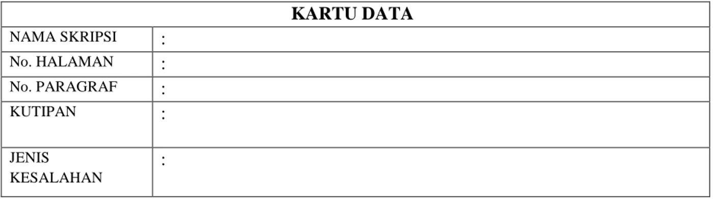 Tabel 1:Tabel Kartu Data 