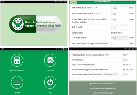 Gambar .3 Tampilan Aplikasi Androids Kalkulator Kapitasi Komponen Obat FKTP  C.  apoteker praktik (mandiri) dan FKTP 