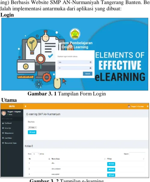 Gambar 3. 1 Tampilan Form Login  b.  Menu Utama 