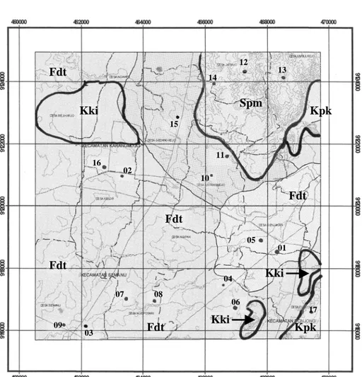 GAMBAR 2: Peta Geomorfologi Daerah Karangmojo-Ponjong dan Lokasi Contoh Tanah 