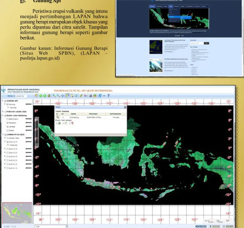 Gambar  kanan:  Informasi  Gunung  Berapi (Situs  Web    SPBN),  (LAPAN  – pusfatja.lapan.go.id)