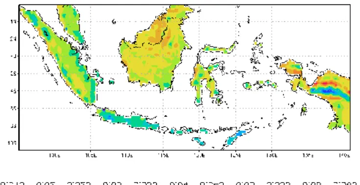 Gambar 3-1: Tingkat evapotranspirasi di Indonesia rata-rata bulanan dari 2000–2018, dalam satuan  g/m -2 s -1