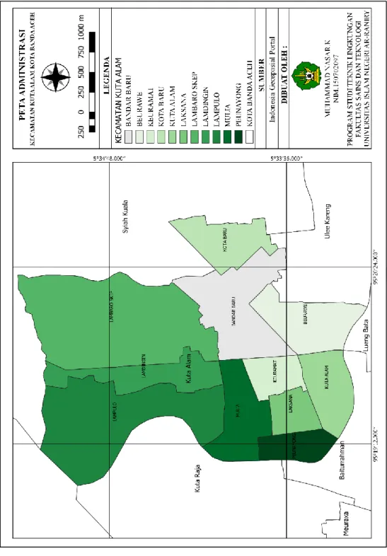 Gambar  3.2 Peta Lokasi Penelitian di Kecamtan Kuta Alam, Kota Banda Aceh 
