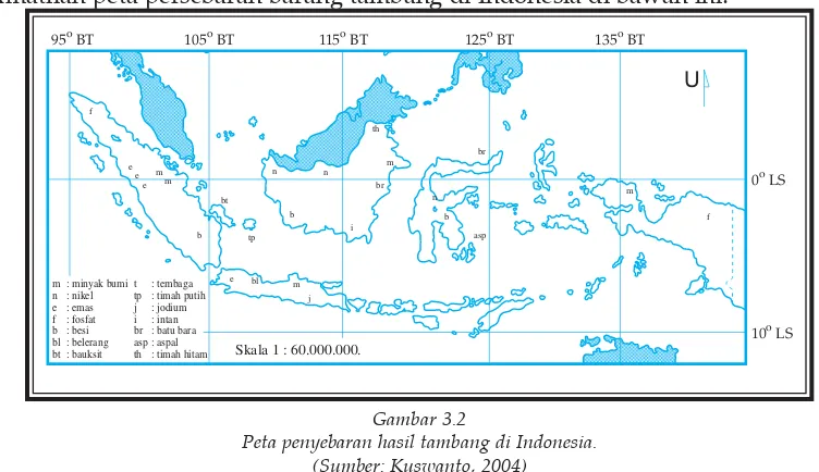 Gambar 3.2Peta penyebaran hasil tambang di Indonesia.