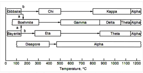 Gambar 2.3.  Grafik transformasi fasa alumina (Yang, 2003). 
