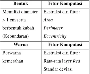 Tabel 2.1 Ciri Klinis Jerawat  Bentuk  Fitur Komputasi  Memiliki diameter 