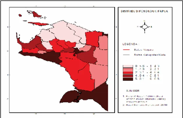 Gambar 2.6. Distribusi Penduduk  Papua  berdasarkan  tingkat  kepadatan (BPS Prov Papua, 2010) 