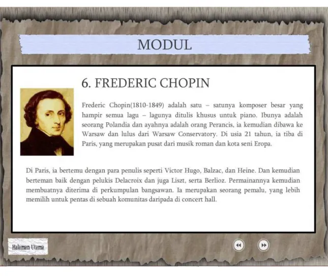 Tabel 5.1.9 Gambar Antarmuka Halaman Modul – Para  Komposer Musik Klasik: Chopin 