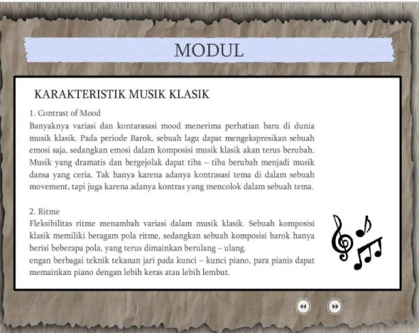 Tabel 5.1.3 Gambar Antarmuka Halaman Modul –  Karakteristik Musik Klasik 