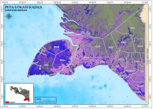 Gambar 3.1. Peta Lokasi Kajian Kegiatan Potensi Carbon di Kabupaten Merauke, Provinsi Papua 