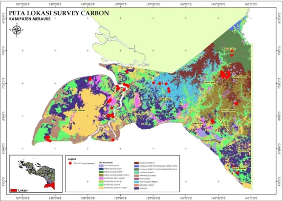 Gambar 4.1. Peta Lokasi Kajian dan Survey Lapangan Studi Carbon Selatan Papua 