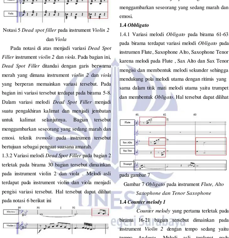 Gambar 7 Obligato pada instrument Flute, Alto  Saxophone dan Tenor Saxophone  1.4 Counter melody 1 