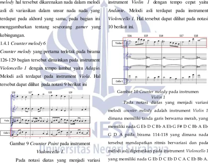 Gambar 9 Counter Point pada instrument  Violoncello 1 