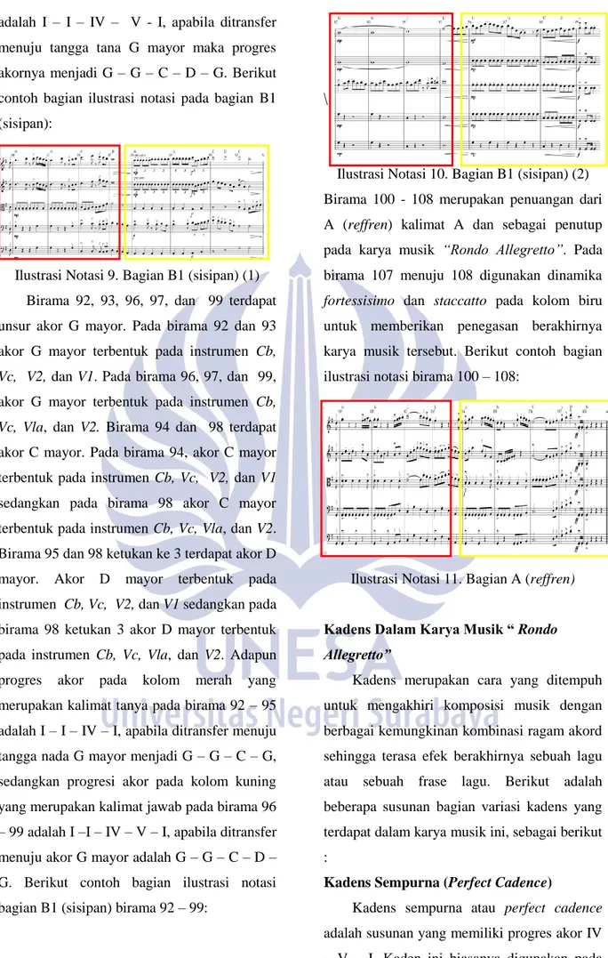 Ilustrasi Notasi 9. Bagian B1 (sisipan) (1)  Birama  92,  93,  96,  97,  dan    99  terdapat  unsur  akor  G  mayor