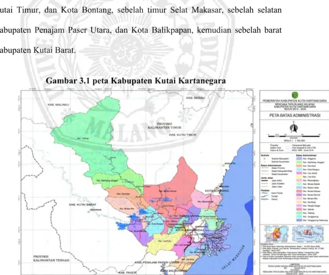 Gambar 3.1 peta Kabupaten Kutai Kartanegara 