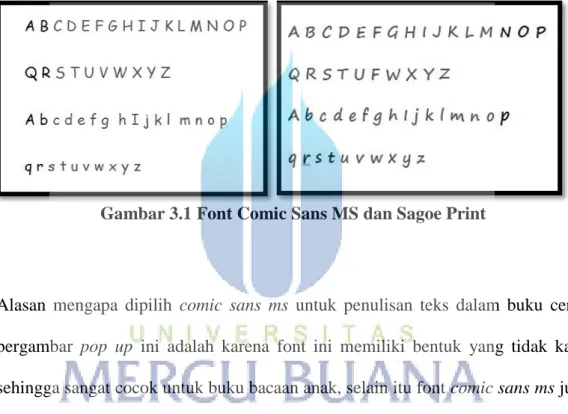 Gambar 3.1 Font Comic Sans MS dan Sagoe Print 