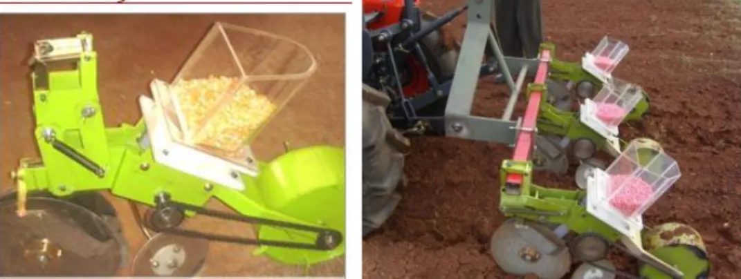 Gambar 8. Grain seeder (a), Grain seeder yang digandeng dengan traktor (b). 