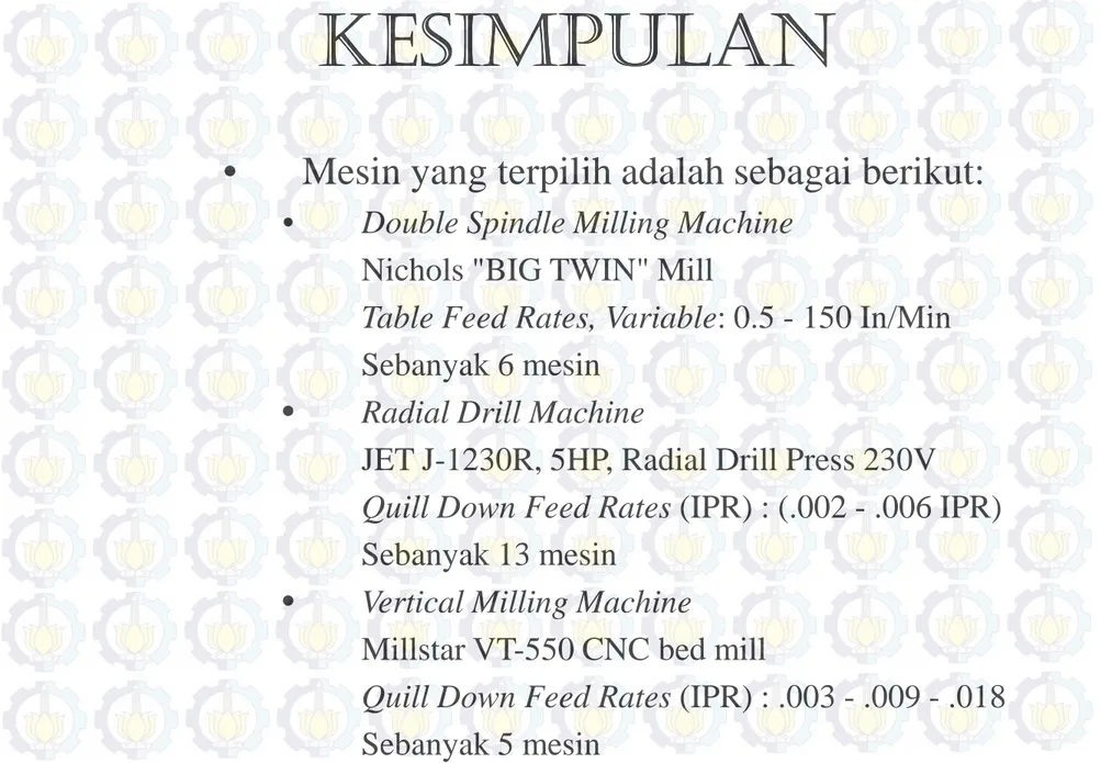 Table Feed Rates, Variable: 0.5 - 150 In/Min Sebanyak 6 mesin