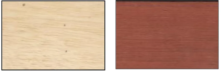 Gambar 2 Penampilan kayu jabon sebelum pewarnaan (a), dan setelah pewarnaan (b). 