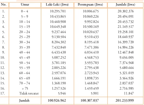 Tabel 2.1Komposisi Penduduk Indonesia Menurut Usia dan Jenis Kelamin Tahun 2000