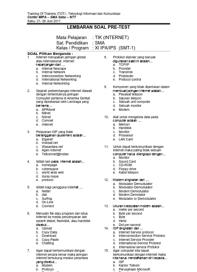 LEMBARAN SOAL PRE-TEST