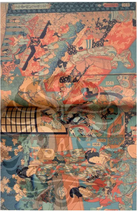 Gambar 3 Lukisan “ Mitsu Awase Hime Hiina Asobi no Zu” hasil karya Utagawa  Kunisada 