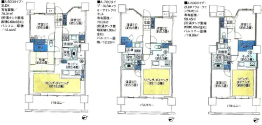 Gambar 10 Layout tata ruang dalam unit hunian vertikal   tipe 2LDK dan 3LDK di Jepang  