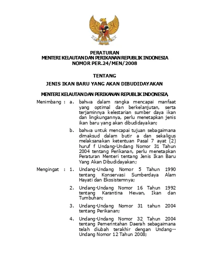 PERATURAN MENTERI KELAUTAN DAN PERIKANAN REPUBLIK INDONESIA NOMOR PER ...