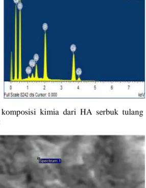 Gambar  5  :  Hasil  pengamatan  grafik  komposisi  kimia  dari  HA  dengan  menggunakan  alat uji EDX