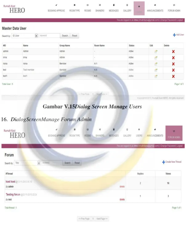 Gambar V.15Dialog Screen Manage Users  16.  DialogScreenManage Forum Admin 