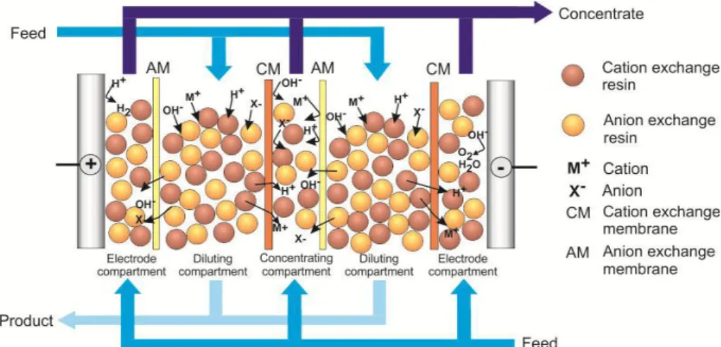 Gambar 3 Aliran pada modul elektrodeionisasi [28]