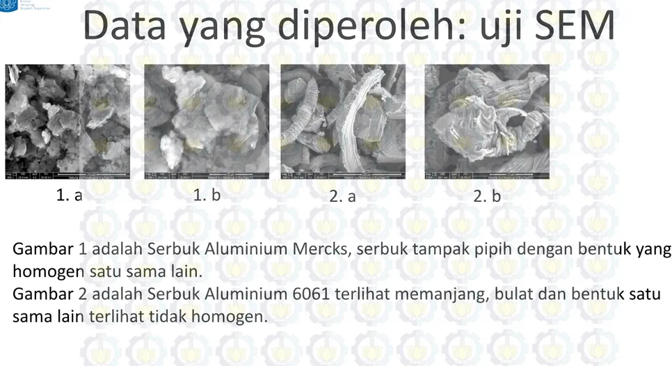 Gambar 1 adalah Serbuk Aluminium Mercks, serbuk tampak pipih dengan bentuk yang  homogen satu sama lain