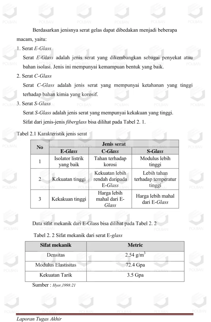Tabel 2.1 Karakteristik jenis serat 