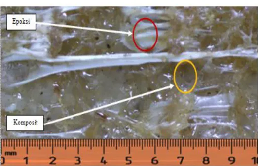 Gambar 6. Foto makro perekat epoksi terhadap permukaan geser komposit  Struktur  makro  pada  gambar  tersebut 