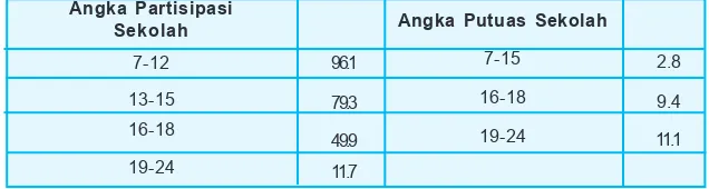 Tabel 2.4 Angka Partisipasi Sekolah dan Angka Putus SekolahPenduduk Indonesia Tahun 2002