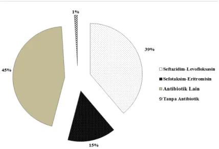 Gambar 2  Presentase pola penggunaan antibiotik empirik pasien sepsis sumber infeksi per-                     napasan di salah satu rumah sakit di Bandung tahun 2010–2012