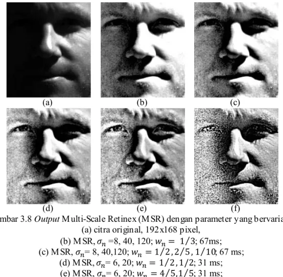 Gambar 3.8 Output Multi-Scale Retinex (MSR) dengan parameter yang bervariasi. 