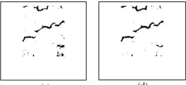 Gambar 4.9 Contoh (a) citra asli berkualitas baik dan citra hasil segmentasi dengan  metode (b) manual thresholding, (c) Otsu, (d) Bersnen dan (e) Souvola 