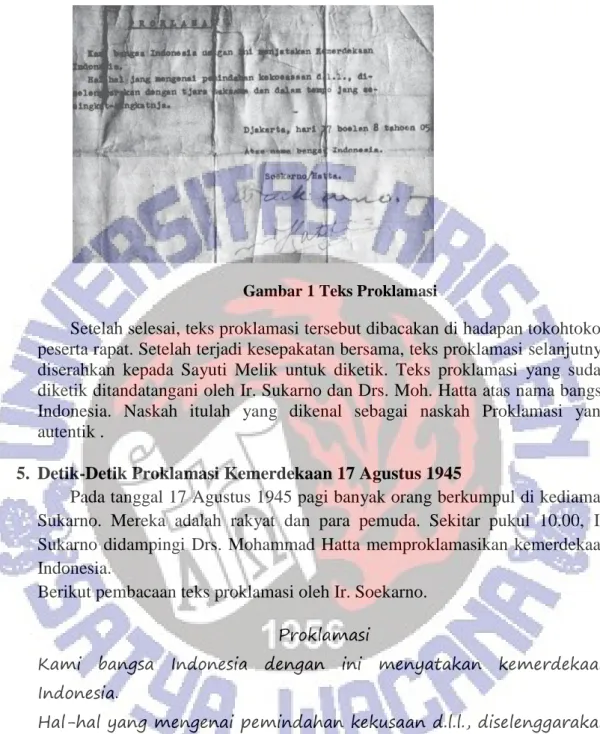 Gambar 1 Teks Proklamasi 