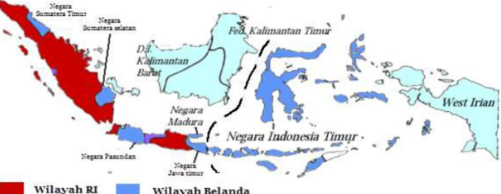 Gambar 2. wilayah Indonesia hasil perjanjian Renville  Sumber : https://bit.ly/2F8T5gq 