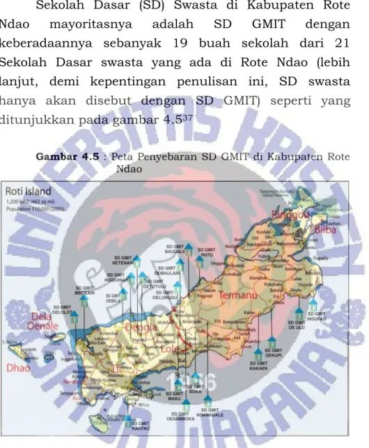 Gambar 4.5 : Peta Penyebaran SD GMIT di Kabupaten Rote  Ndao  