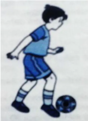 Gambar 2. Menendang bola menggunakan punggung kaki  Sumber: Eko Suwarso dan Sumarya (2010: 11)  3) Menendang dengan kaki bagian luar 