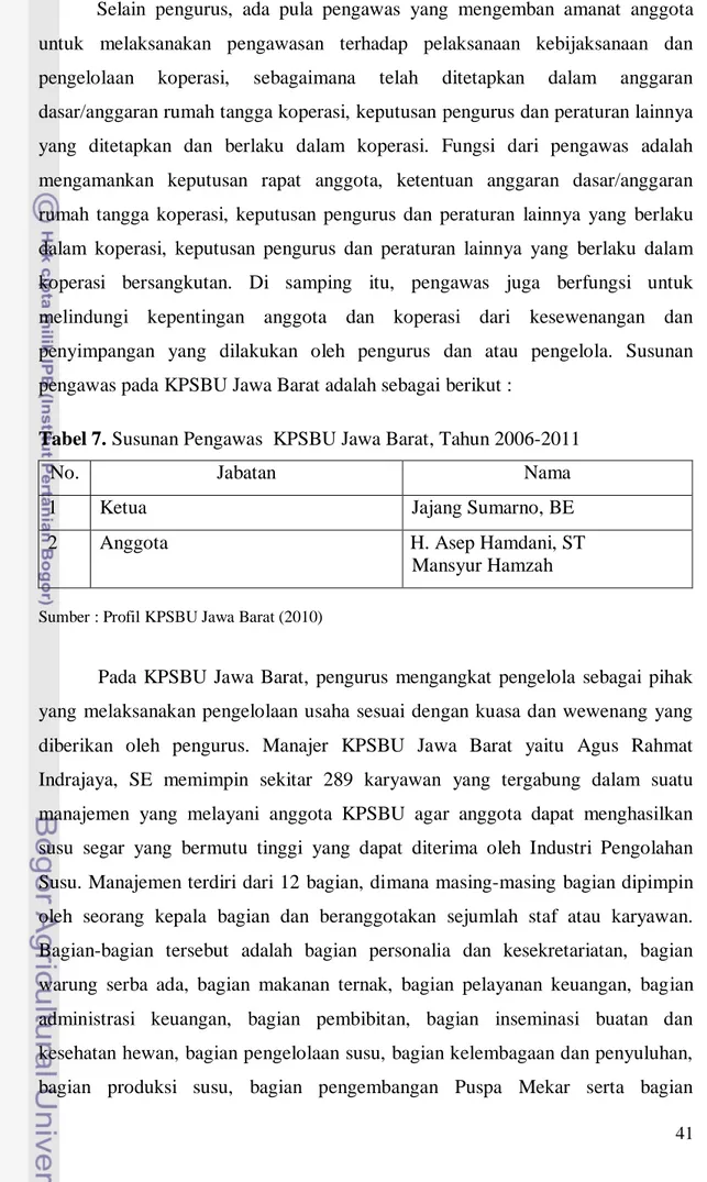 Tabel 7. Susunan Pengawas  KPSBU Jawa Barat, Tahun 2006-2011 
