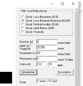 Gambar 1. Tampilan desain sub menu media  Tampilan  sesaat saat aplikasi digunakan ditunjukkan pada  Gambar  2,  dimana  kotak  hitam  merupakan  benda  yang  mengalami gerak