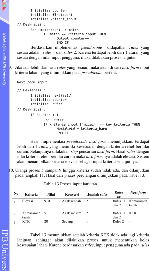 Table 13 Proses input lanjutan 