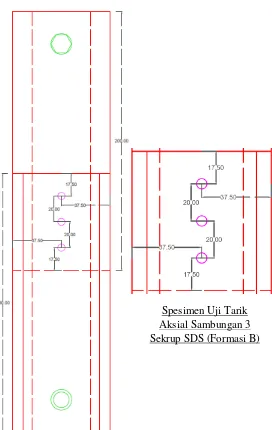 Gambar 3.8 Spesimen Pengujian Sambungan dengan 3 Buah SDS (Formasi B) 