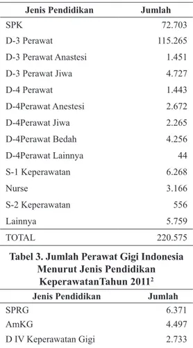 Tabel 2. Jumlah Perawat Indonesia  Menurut Jenis Pendidikan Keperawatan 