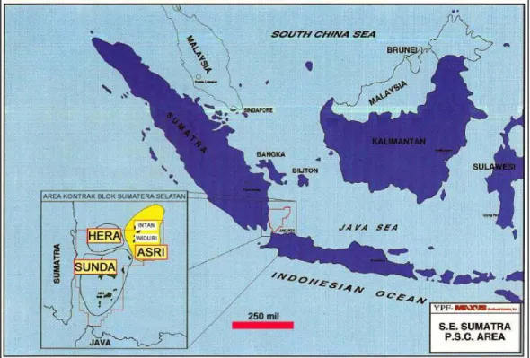 Gambar 2.1 Peta lokasi Cekungan Asri terhadap South East Sumatra terhadap Indonesia  (Sukanto dkk., 1998)